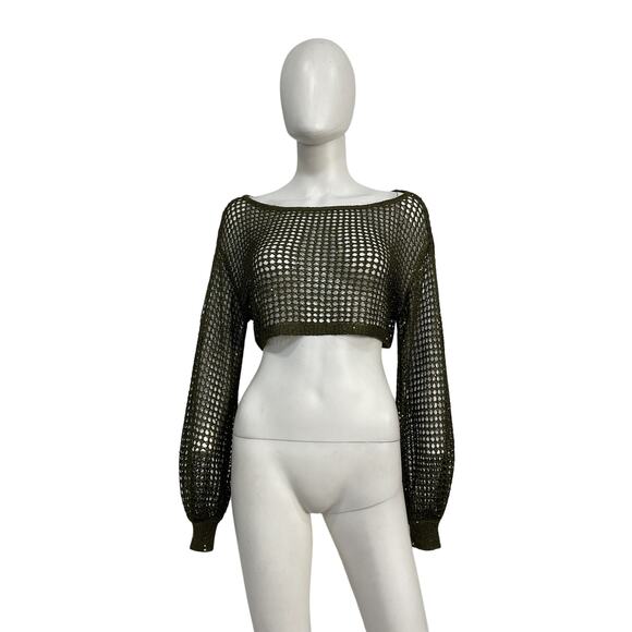 Nbd 'Lex Sequin' Green Polyester Cropped Sweater Size S NWT - Picture 2 of 4